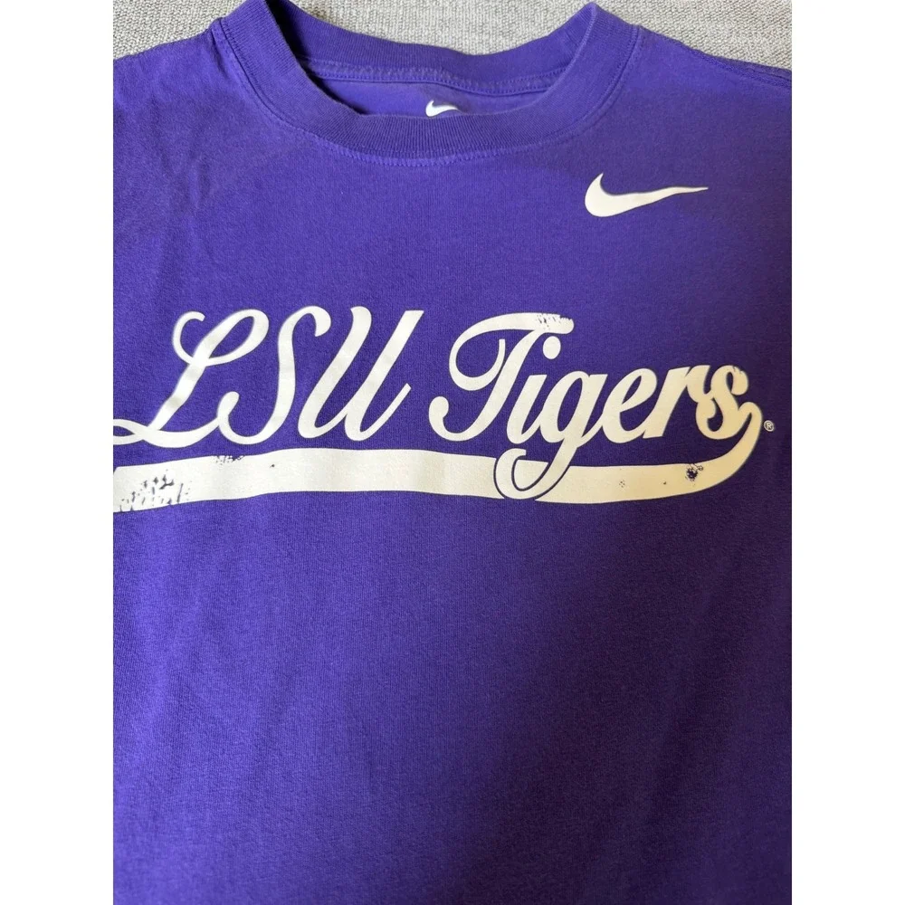 Nike LSU Tigers Shirt Mens Medium Purple Graphic Tee Baseball Vintage Tiger Head
